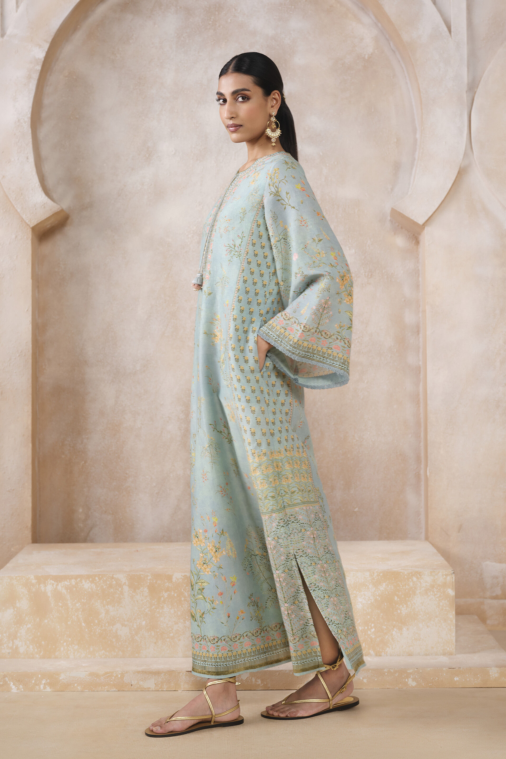 Ardith Linen Kaftan - Blue, Blue, image 3
